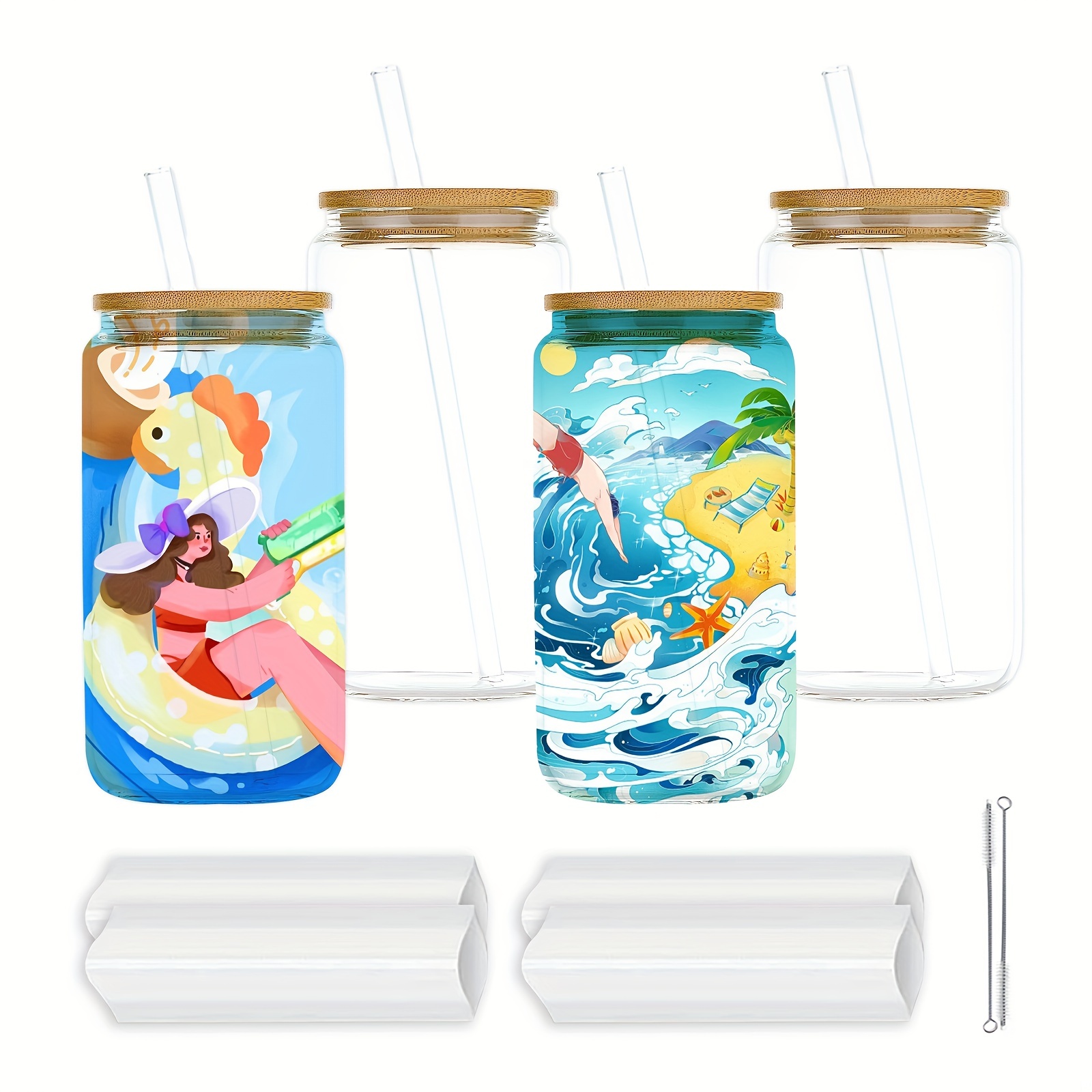 Customized Frosted Sublimation Glass Cups with Bamboo Lids and