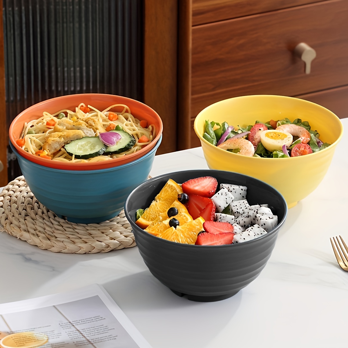 Hokku Designs Plastic Salad And Serving 10-Inch Bowls, Set Of 3, Reusable,  BPA-Free, Made In The USA, Microwave & Dishwasher Safe Dinnerware