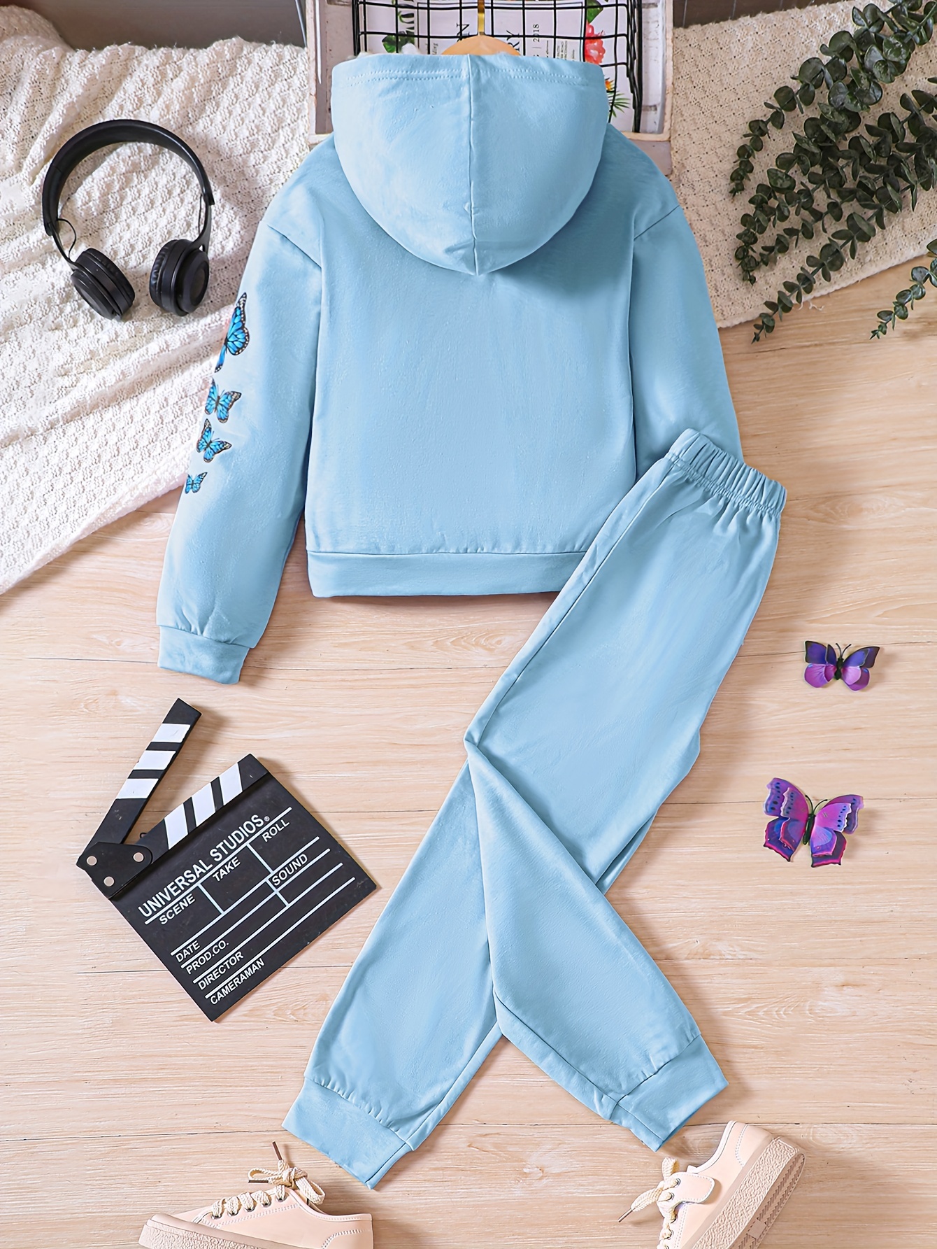 Butterfly Graphic Hoodie Top Jogger Pants Casual Sports Suit
