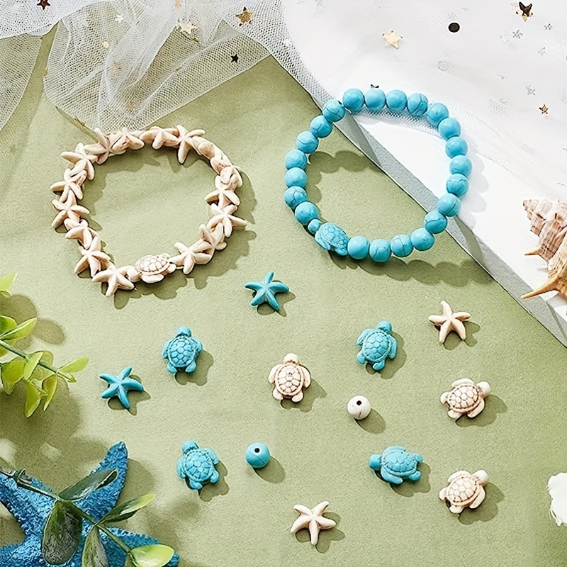 4 Styles Turquoise Bead Strands, Turtle & Starfish Gemstone Spacer