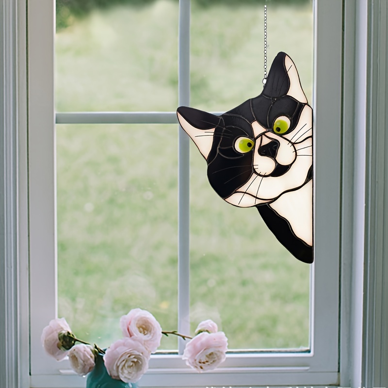Unique Handcrafted Peeking Black Cat Stained Glass - Temu