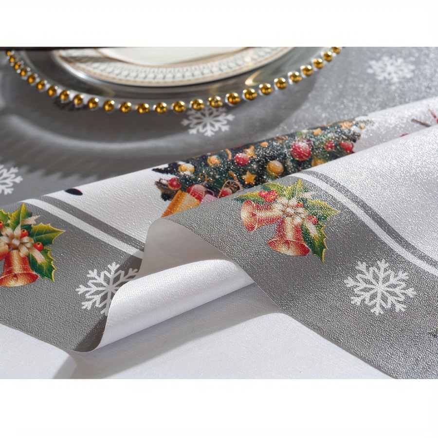 Polyester Tablecloth Merry Christmas Red Bell Snowflake Pattern Table Cover