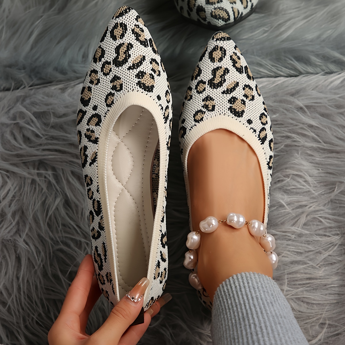 Women's Leopard Print Flat Shoes Causal Pointed Toe Solid - Temu