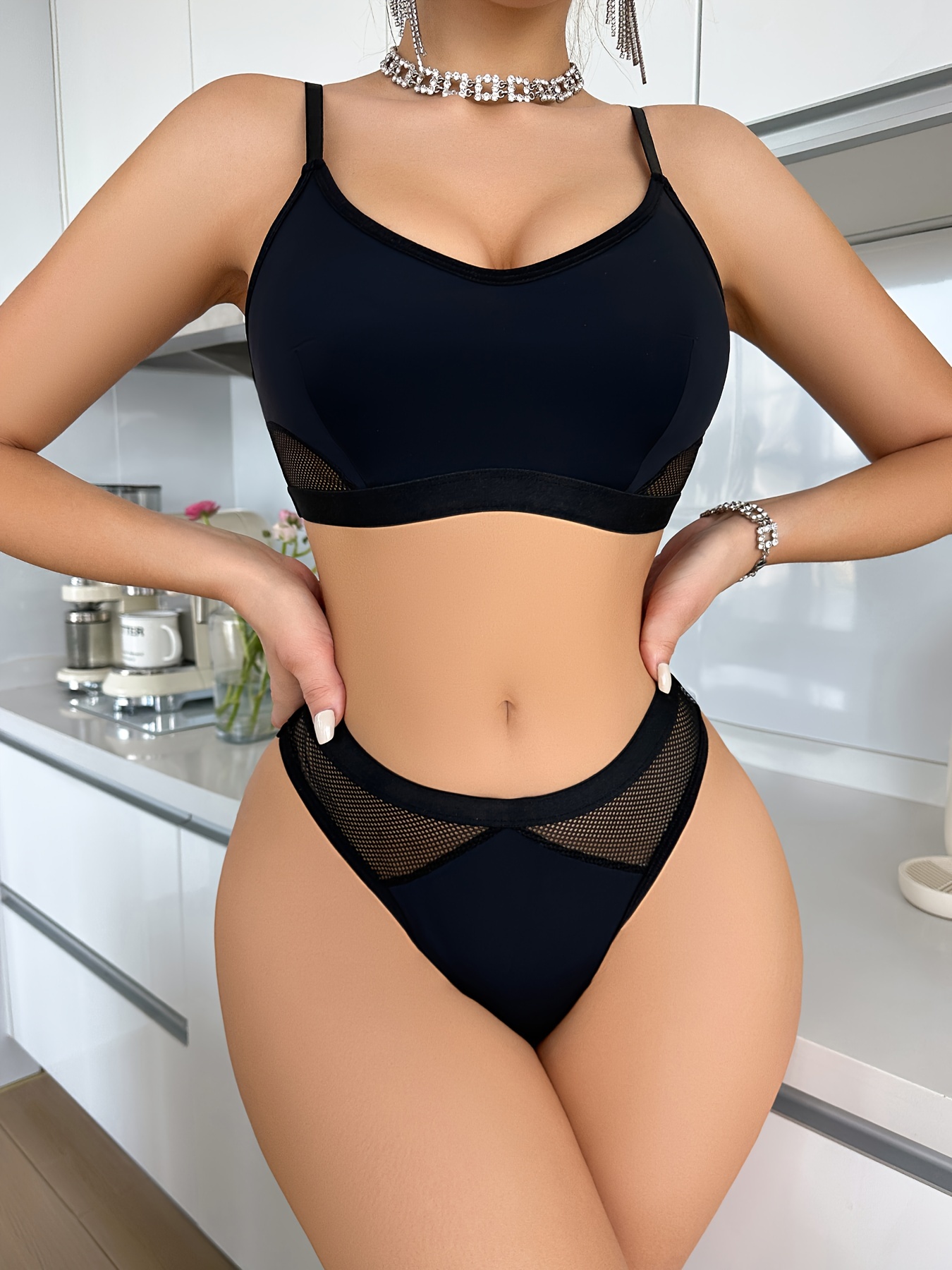 Women's Sheer Mesh See Through Unlined Bra Set Sexy Lace Thong Mesh Bikini  Set - Helia Beer Co