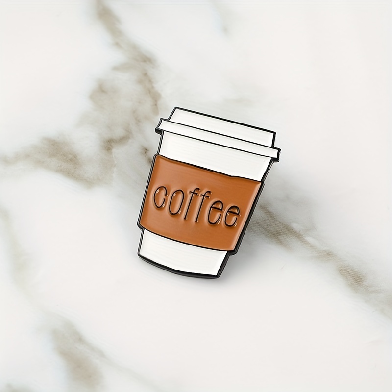 Cute Coffee Cup Brooch - Creative Cartoon English Letter Pin For