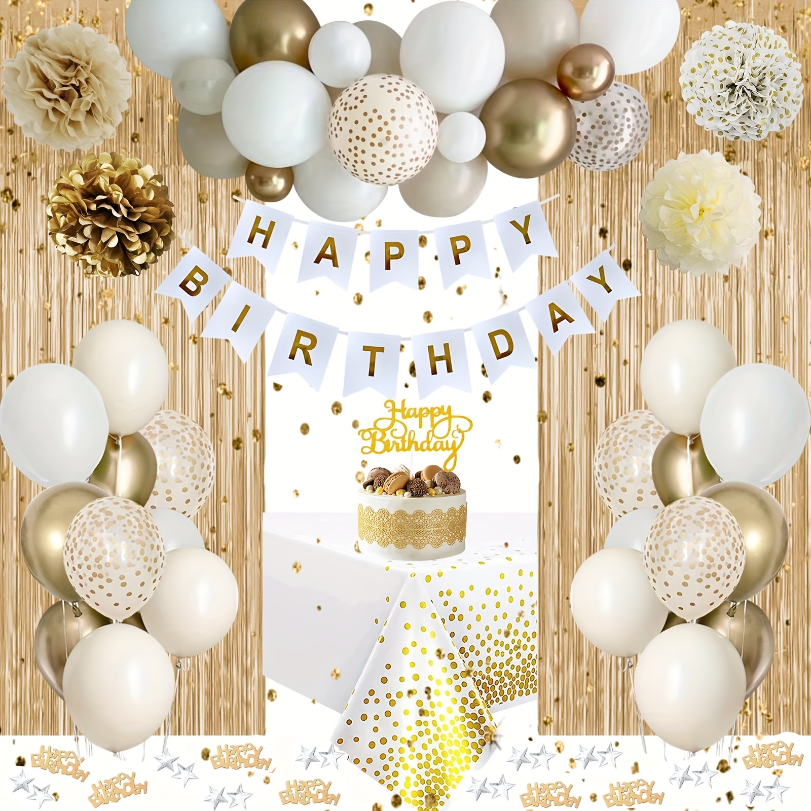 Décorations d'anniversaire pour garçons et filles de 1, 2 et 3 ans, ballon  en arc vert et or, fournitures de fête prénatale, nappe Pom Pom en papier -  AliExpress