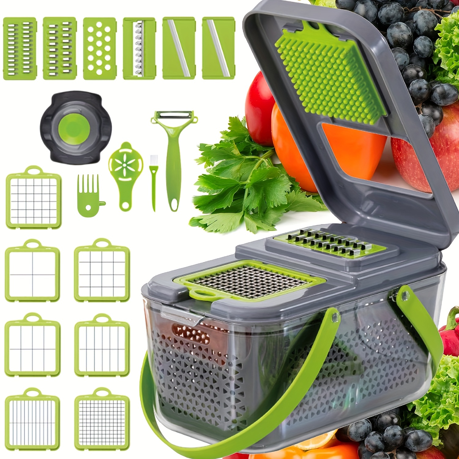 22in1 Vegetable Chopper And Fruit Slicer With 13 Blades - Temu