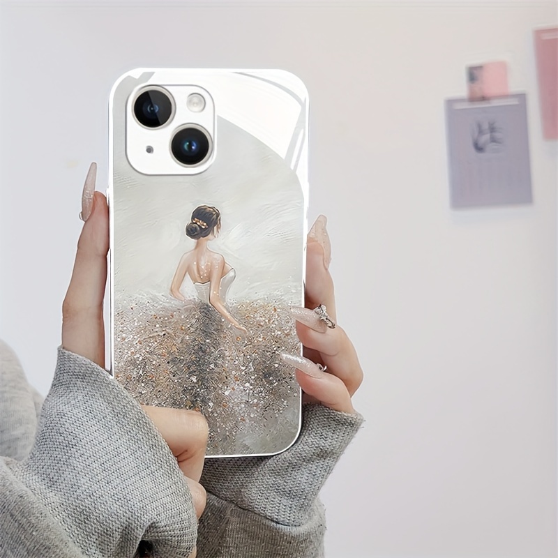 

Creative White Moonlight Skirt Women's Pattern Phone Case Suitable For 15, 14, 13, 12, 11 X/xs Xr Xs Pro Max Plus White Metallic Paint Silicone Glass Straight Edge New Full Cover