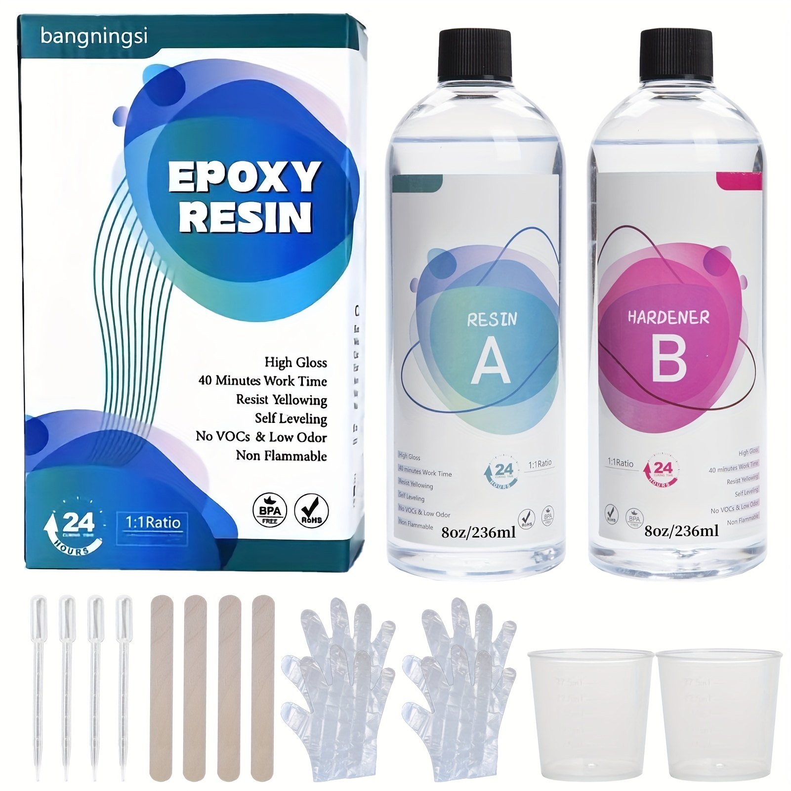 122ml Crystal Clear Epoxy Resin Kit, High Gloss & Bubbles Free