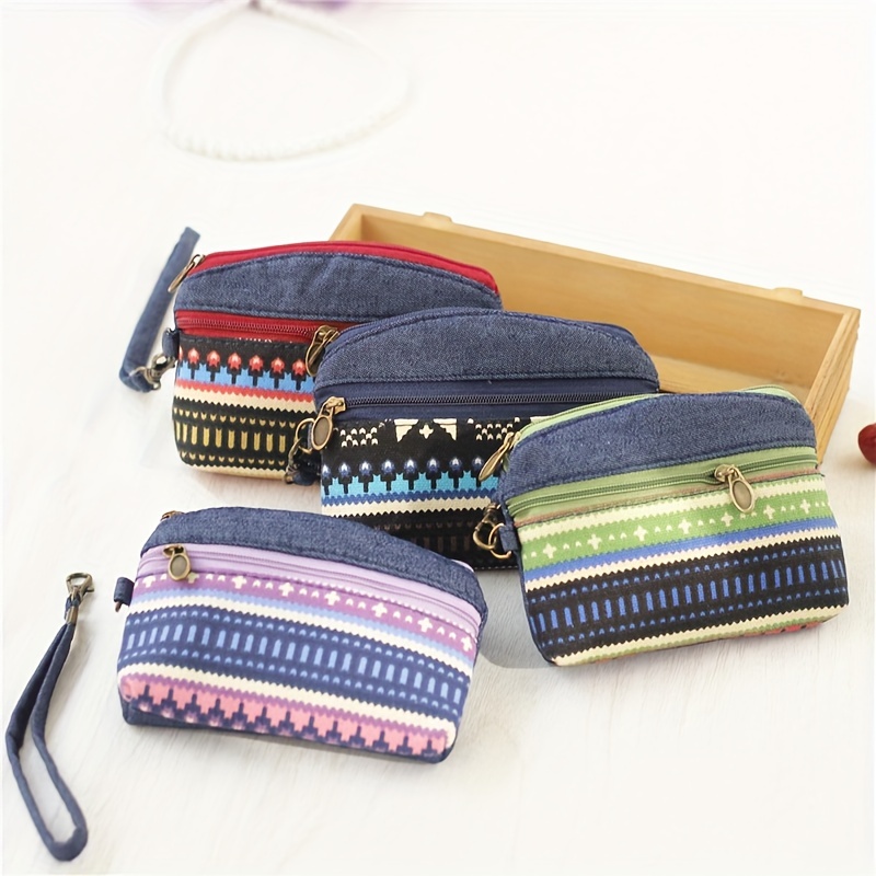 Mini Floral Pattern Coin Purse, Zipper Portable Clutch Wallet, Canvas  Storage Key Bag - Temu