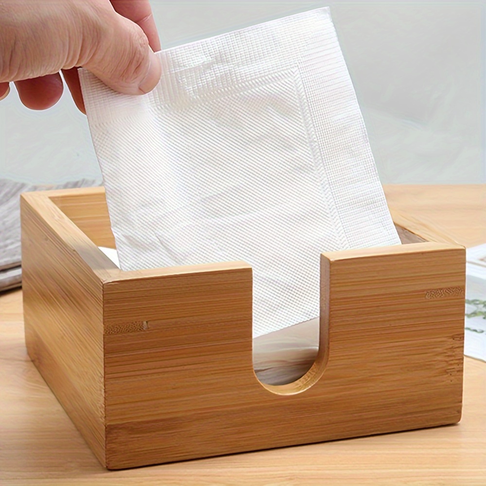 Comprar Caja de pañuelos de plástico, caja de pañuelos de madera de bambú,  cubierta redonda blanca, soporte para pañuelos de coche, caja para cocina,  baño, contenedor de servilletas para baño