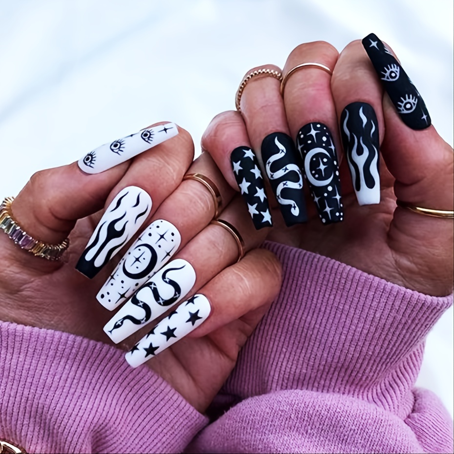 3d White Snake Nails Design Lava Flame Stickers Star Moon Romantic