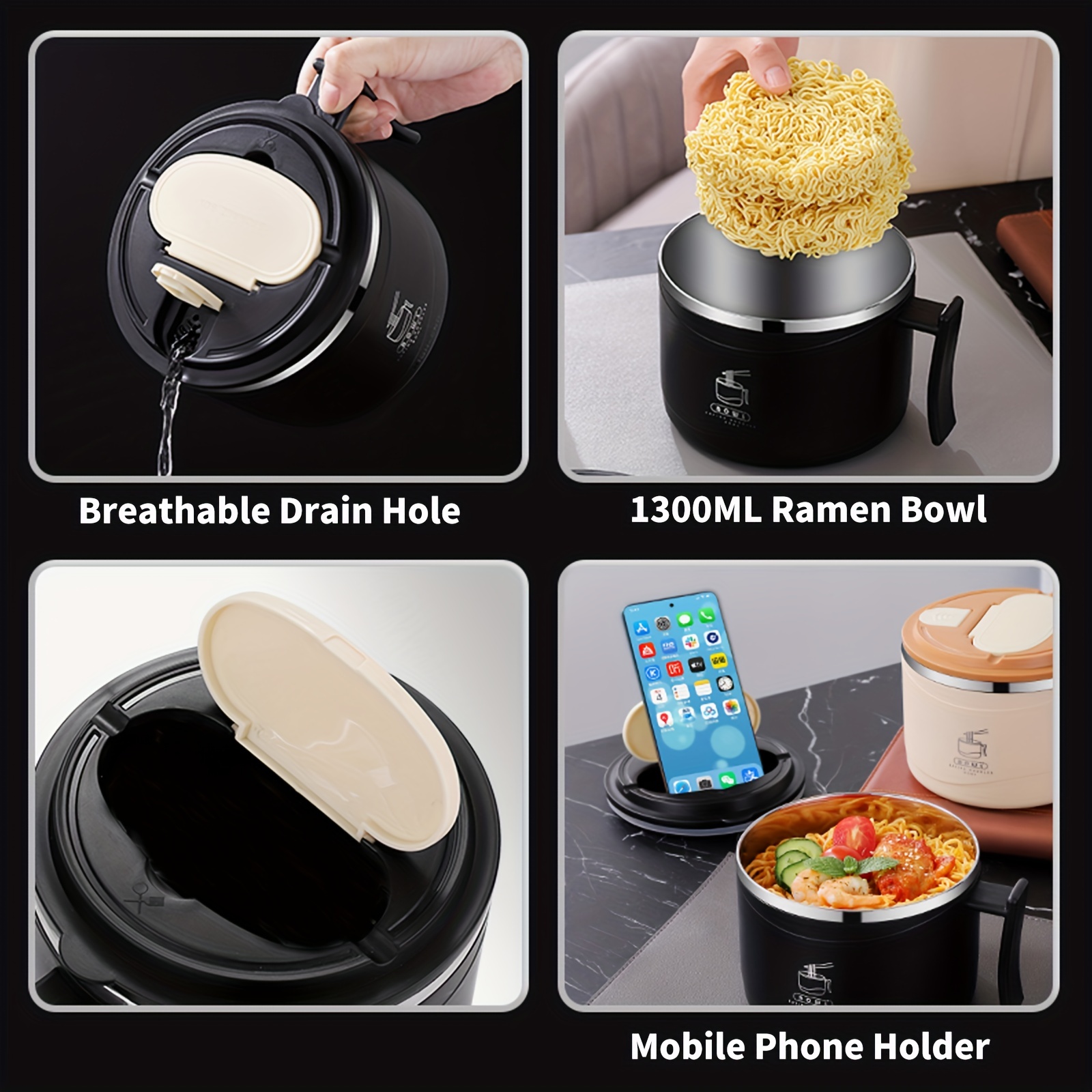 Ramen Noodles Bowl Stainless Steel Anti-scalding Lunch Box Large