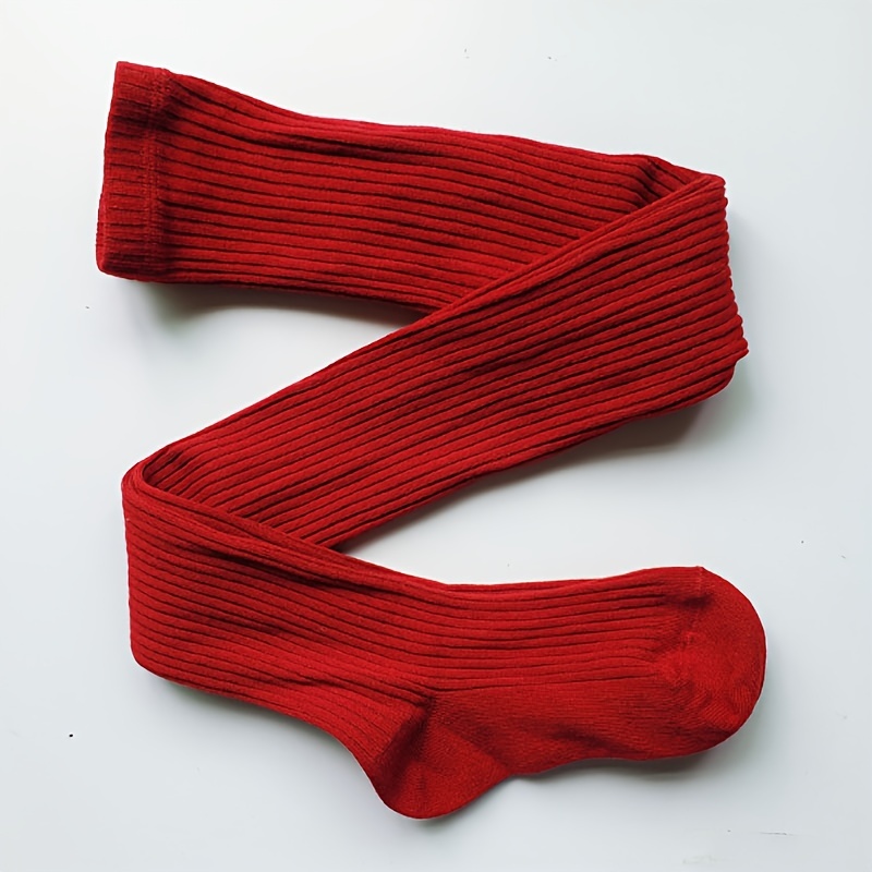 1-pack Girls' Knitted Tights For Spring/autumn, Soft And Comfortable, High Elasticity, Solid Color, , Classic Versatile Style