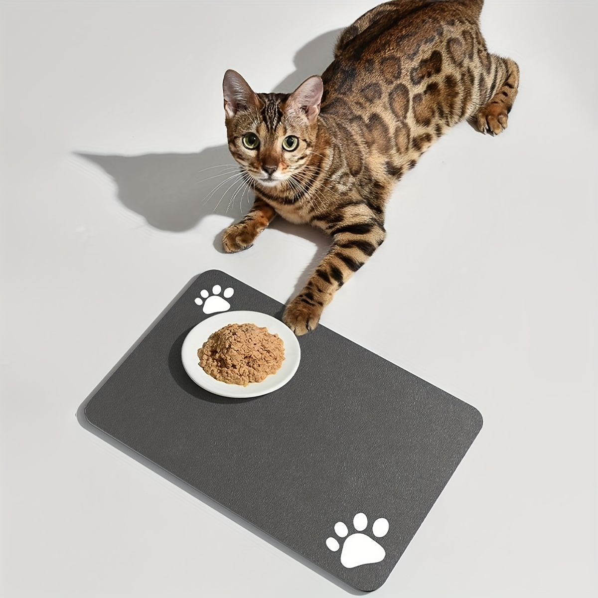 Paw Print Pet Feeding Mat For Cats Dogs, High Absorbent Quick Dry
