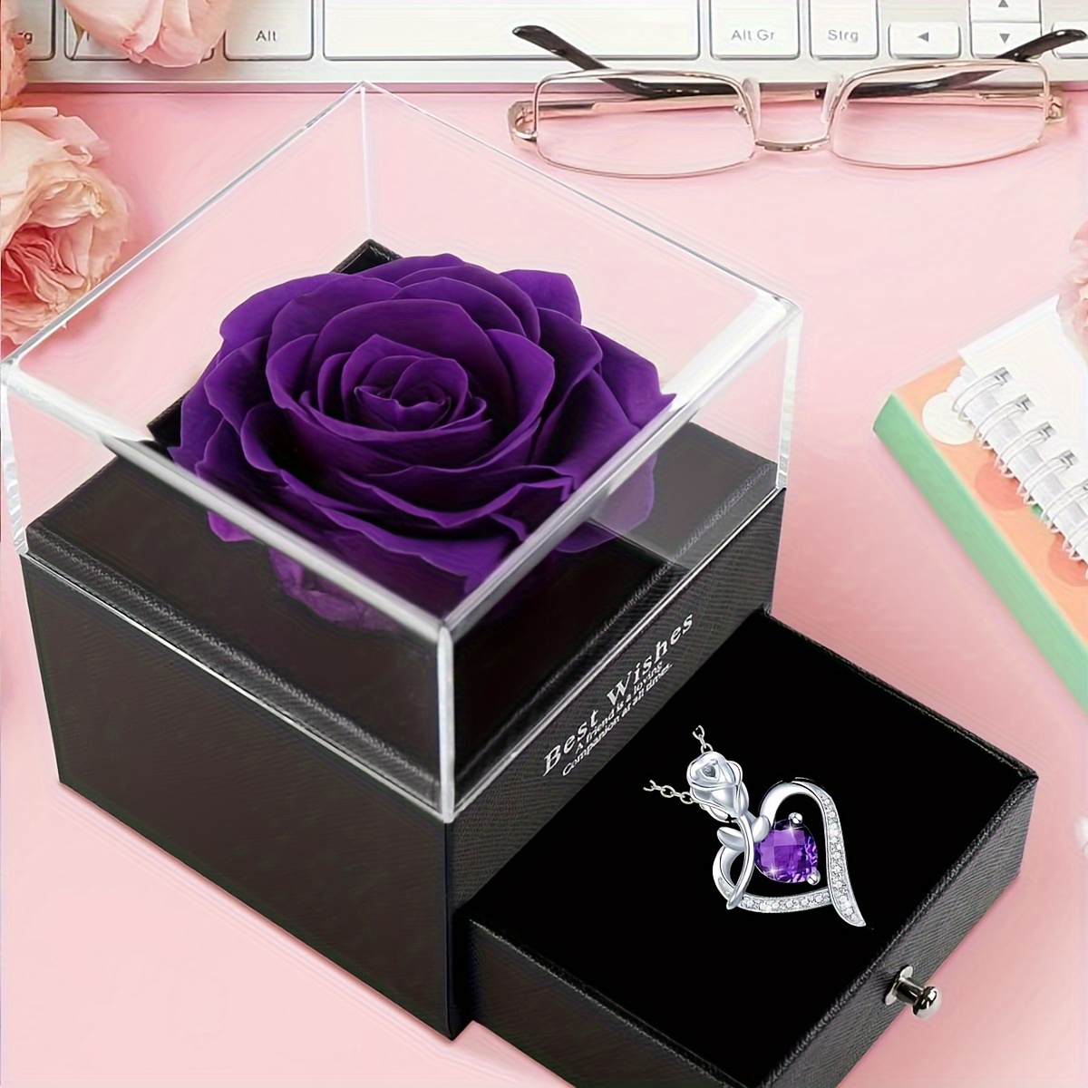 rose flower gift box heart shaped pendant necklace i love you jewelry gift for mom wife lover daughter girlfriend best friend gift details 1