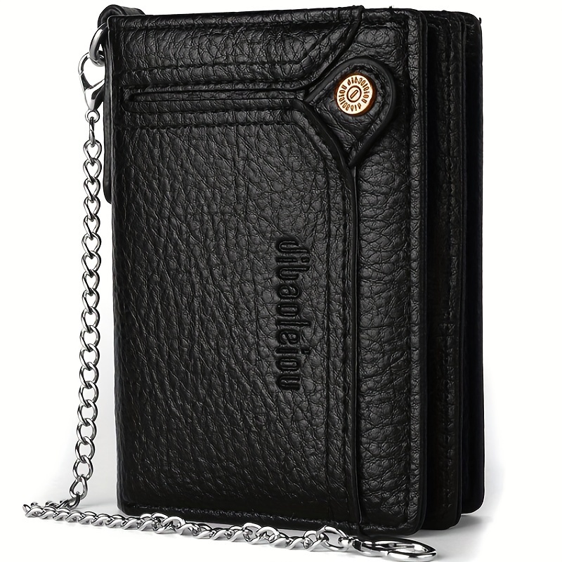 

1pc Men's New Multifunctional Wallet, Large Capacity Credit Card Bag, Pu Purse With Chain Strap