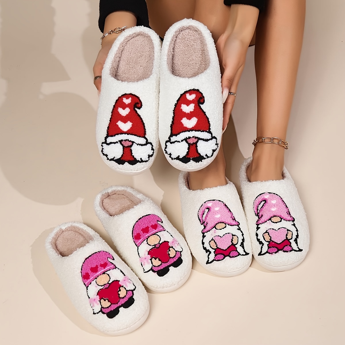 Valentine's Day Gnomes Pattern Slippers Cute Closed Toe Soft - Temu
