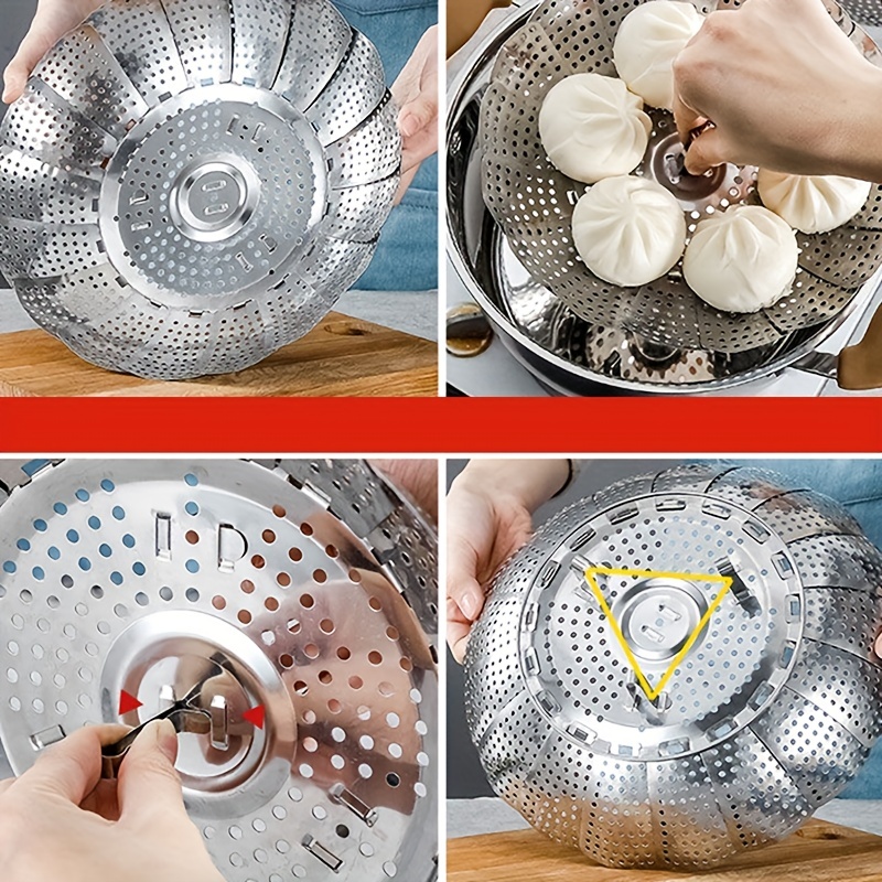 Premium Stainless Steel Vegetable Steamer Basket - Telescopic, Folding,  Expandable, And Fits Various Pot Sizes - Perfect For Healthy And Delicious  Cooking - Temu