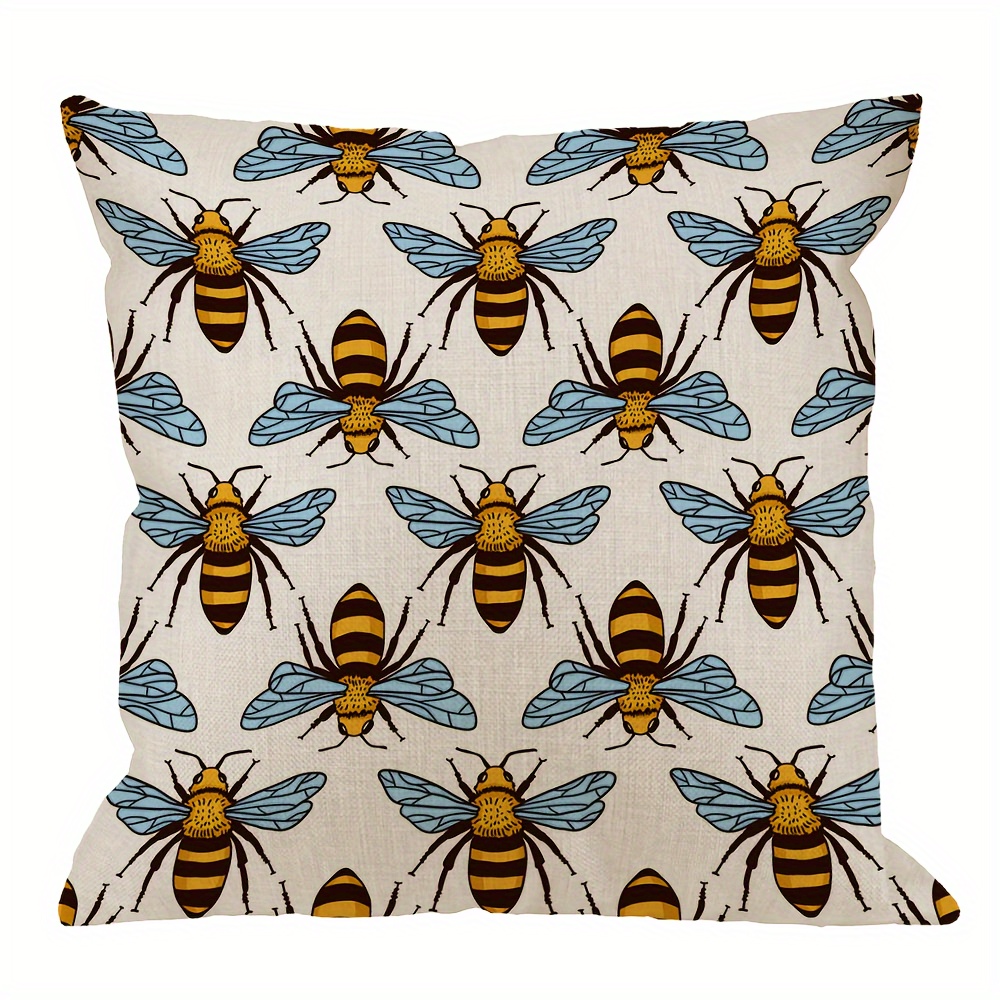 

1pc Bees Pillow Case Decorative Throw Pillow Cover Honey Bee Pillow Cases Outdoor Indoor Square Cushion Covers For Home Short Plush Decor 18x18 Inch No Pillow Core