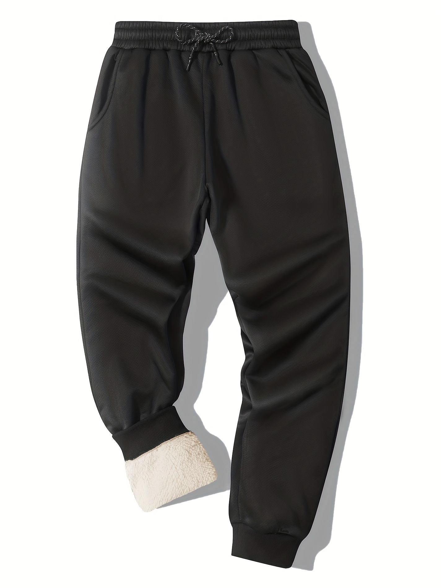 Casual Fleece Elastic Waist Sweatpants Solid Color - Temu