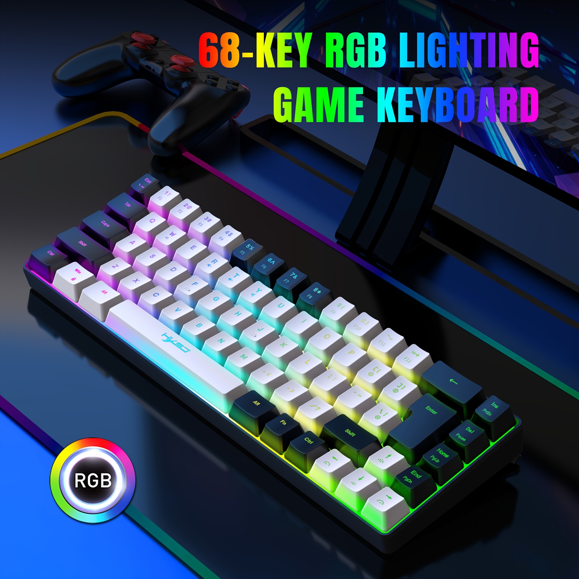 

68-key Gaming Keyboard - 60% Compact Rgb Backlit Wired Keyboard, Waterproof, Compact & Portable, Perfect For Pc/mac Gamers & Business Trips