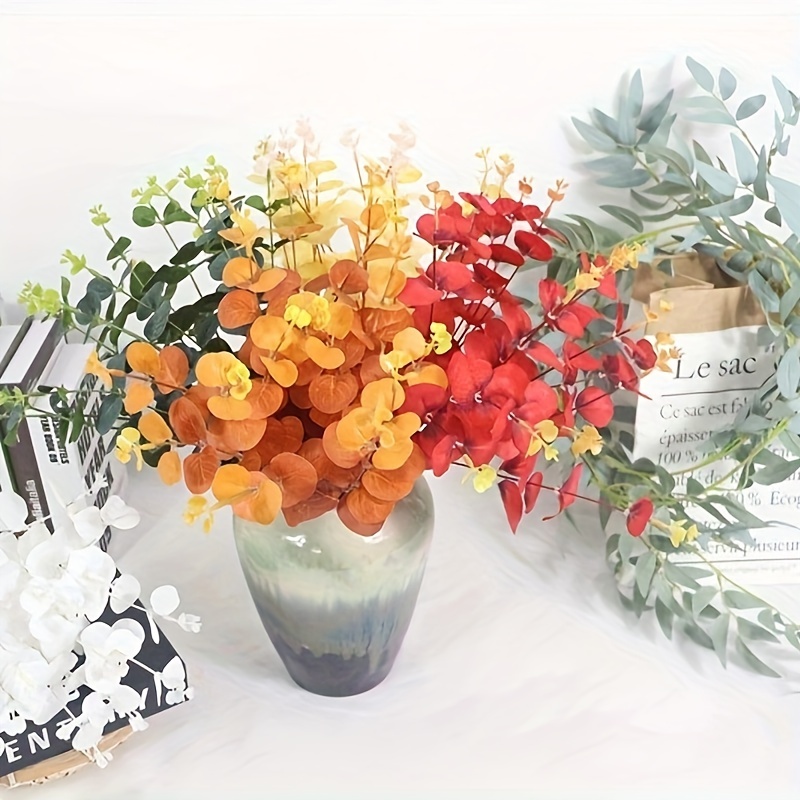 5Pcs Gold Artificial Eucalyptus Stems Fall Decor Floral Flower for Wedding  Party Bouquet Home Farmhouse Vase Arrangement Craft