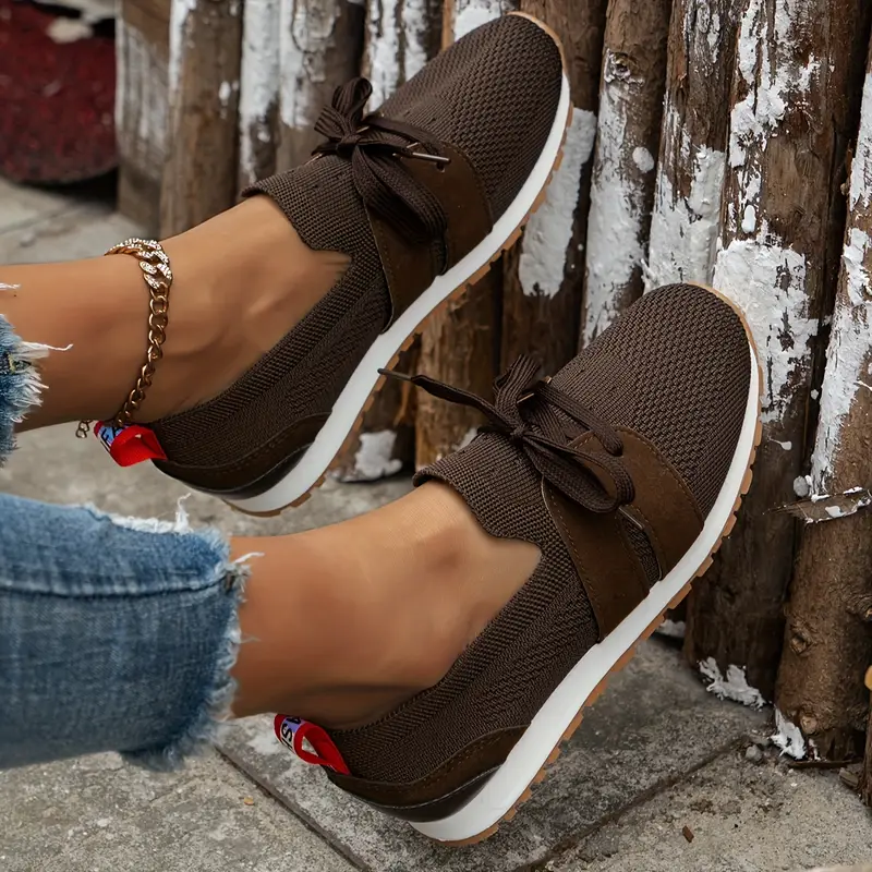 women's solid color trendy sneakers lace soft sole flat 36 dark brown 12
