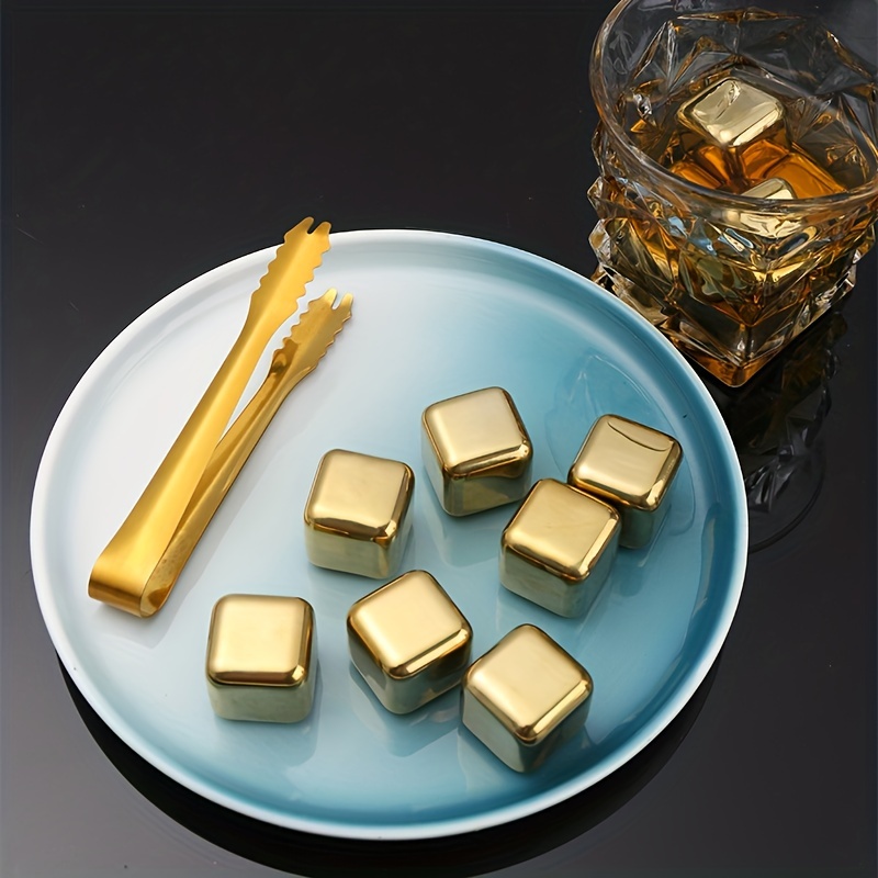 Stainless Steel Gold Ice Cube Set Beer Red Wine Coolers Reusable