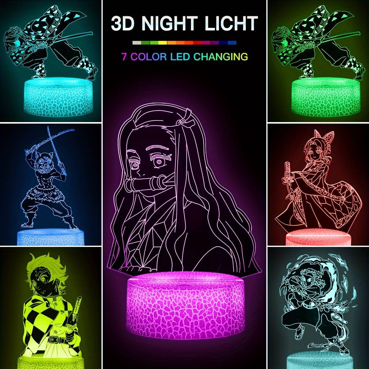 Anime Kids Lamp, Kids 3D Night Light, Cartoon 3D Lamp (2 Patterns 7 Colors)  with Remote & Smart Touch, Kid's Room Decor Best Anime Cartoon Gift for