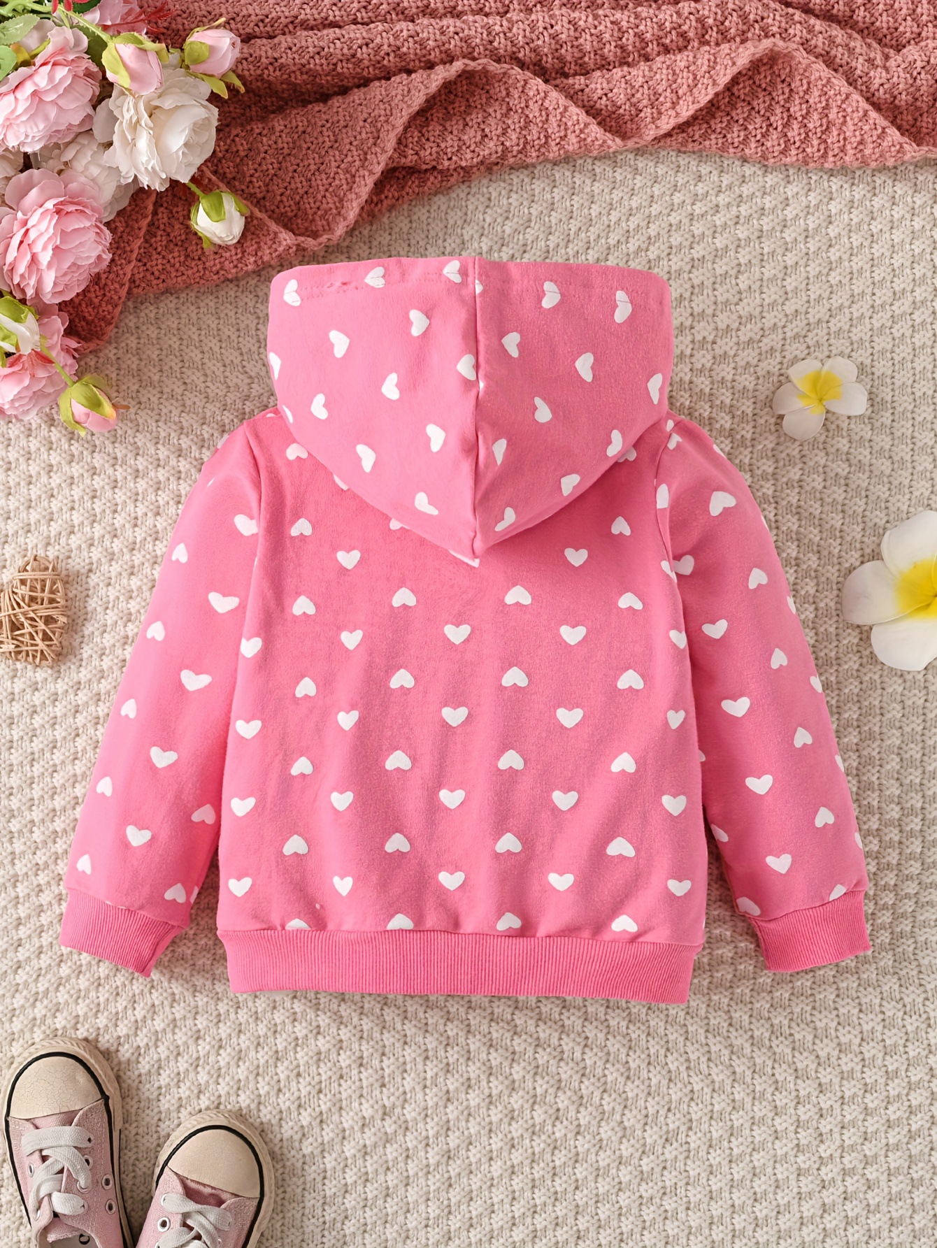 Pink zip up discount hoodie with red hearts