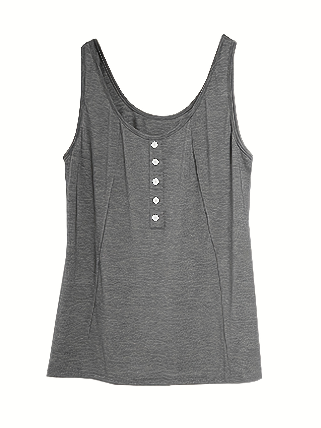 Button Decor Tank Top Sleeveless Round Neck Loose Casual Summer