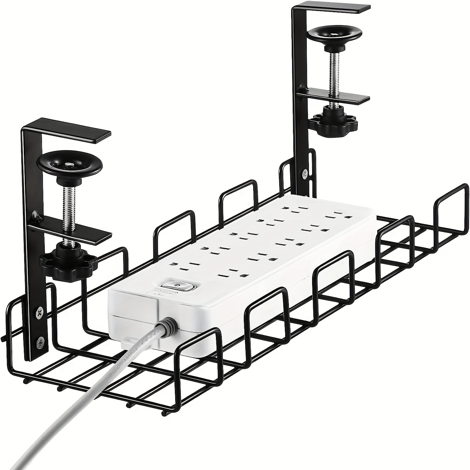 Una foto di un funzionale organizer per cavi da scrivania per mantenere i  cavi ordinati e liberi da grovigli