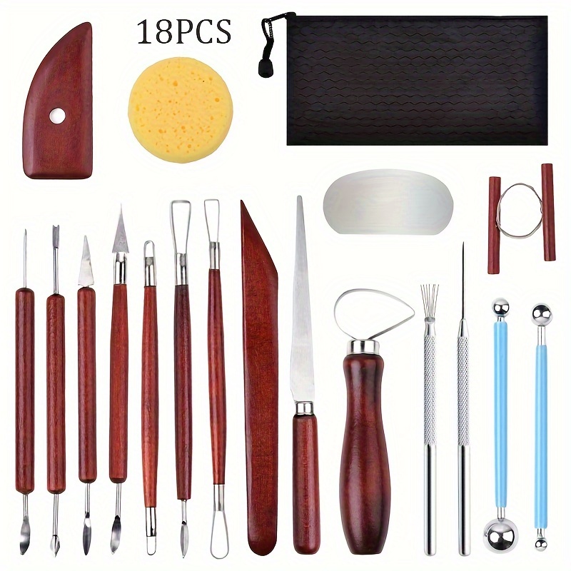 SE Pottery and Clay Carving Tool Set with Wooden Handles- Pottery Kit for  Beginners- Clay Sculpting Set of 8 Pcs - 4PT8