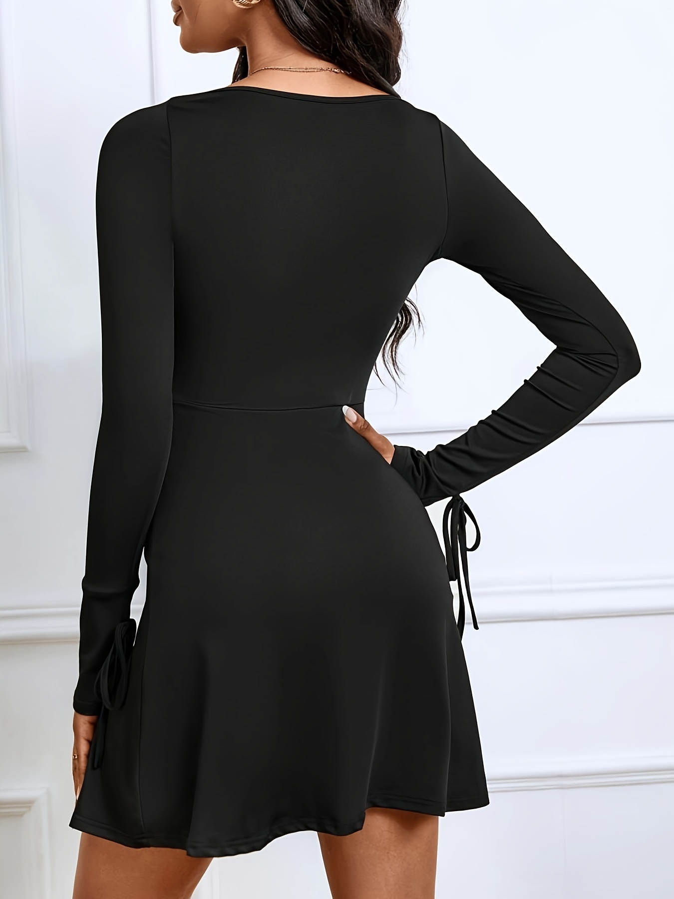 SASIMIC Women's Long Sleeve Bodycon Square Neck Sexy Party Long