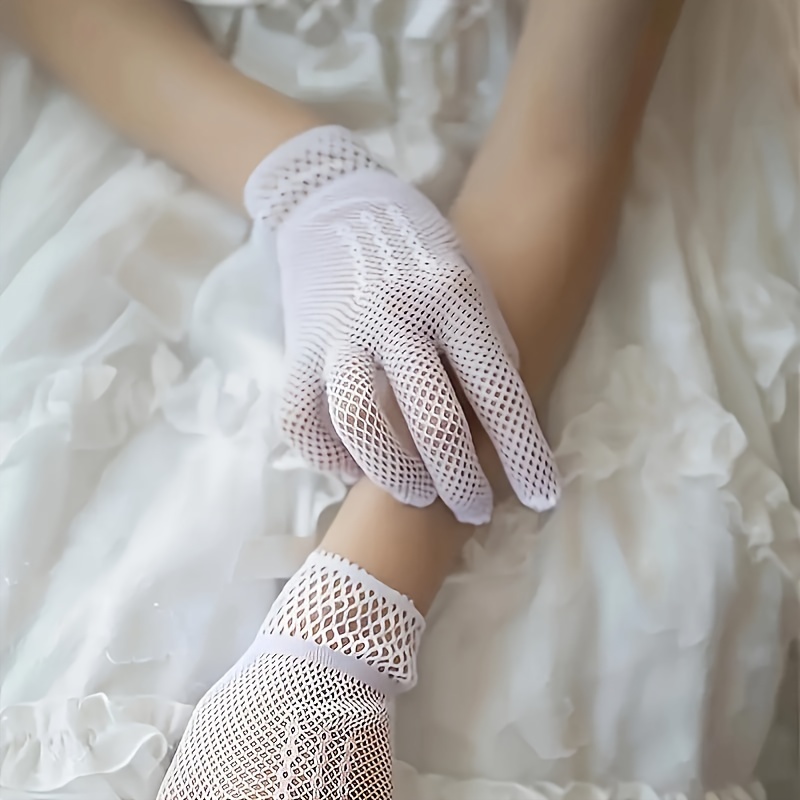 white black fishnet gloves elegant hollow nylon gloves short Temu