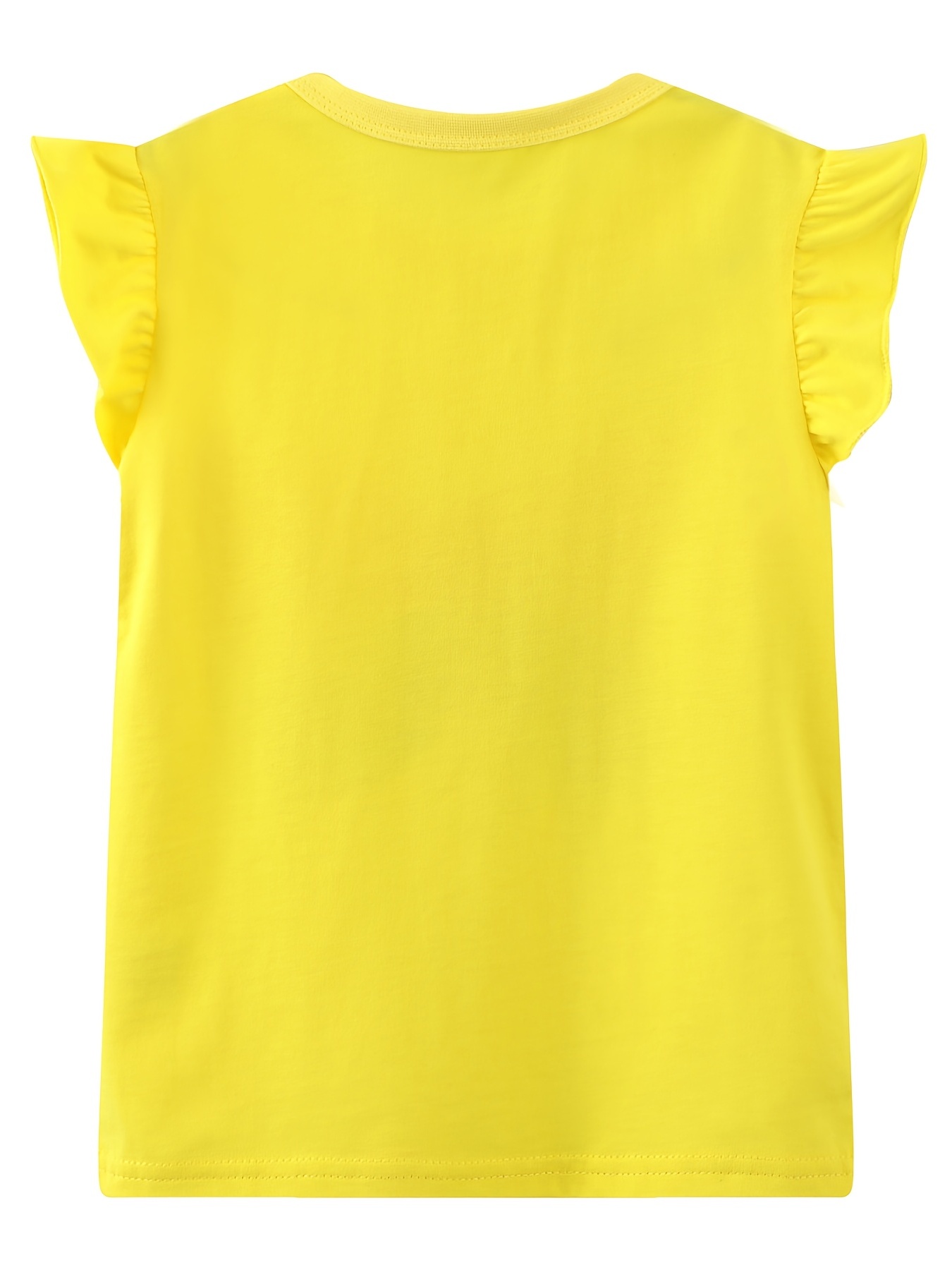 Camiseta Algodón Amarillo Cuello Redondo Niñas Camiseta - Temu