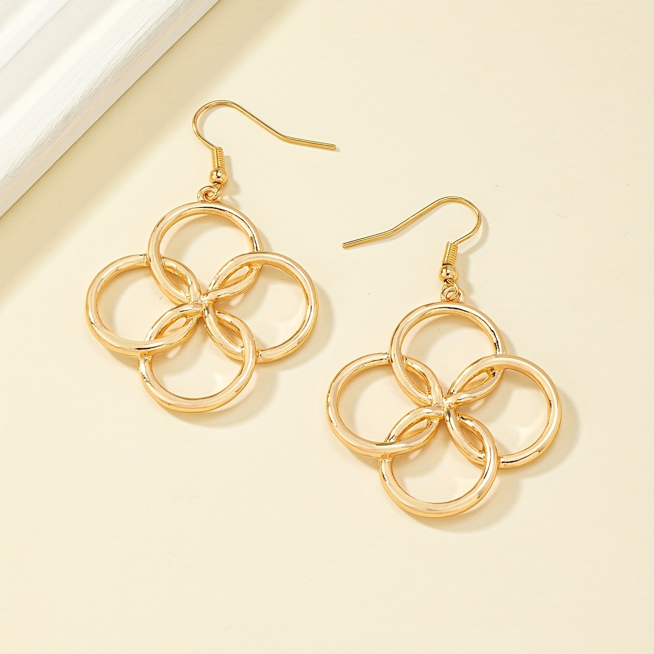 18K Gold Plated Clover Design Dangling Stud Earrings