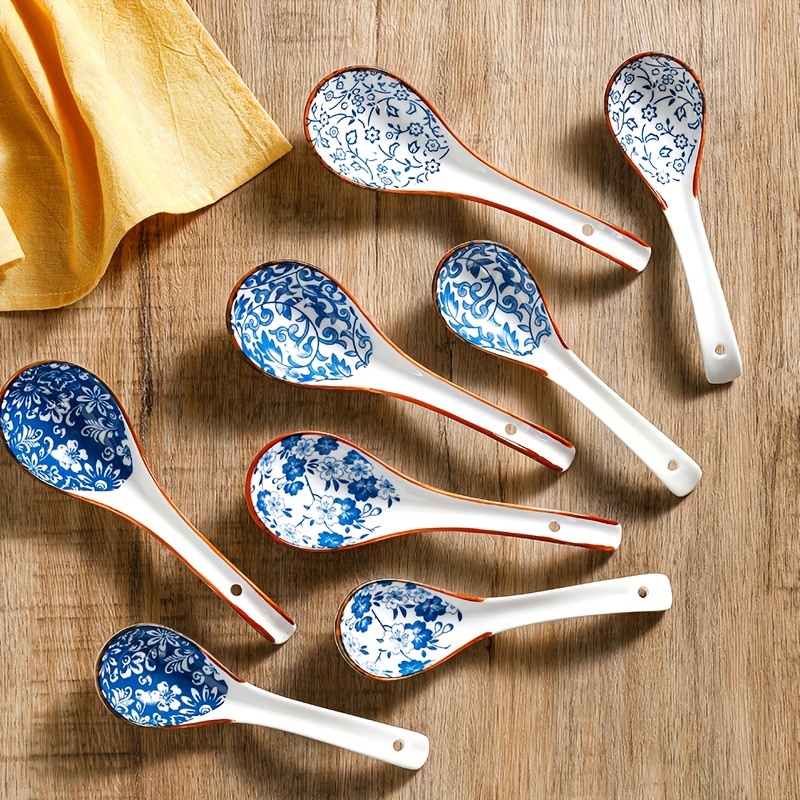 

4pcs, Ceramic Soup Spoon, Japanese Household Creative Cute Ramen Eating Noodle Spoon, Soup Drinking Soup Spoon, Stirring Spoon, Kitchen Items, Kitchen Stuff, Kitchen Supplies