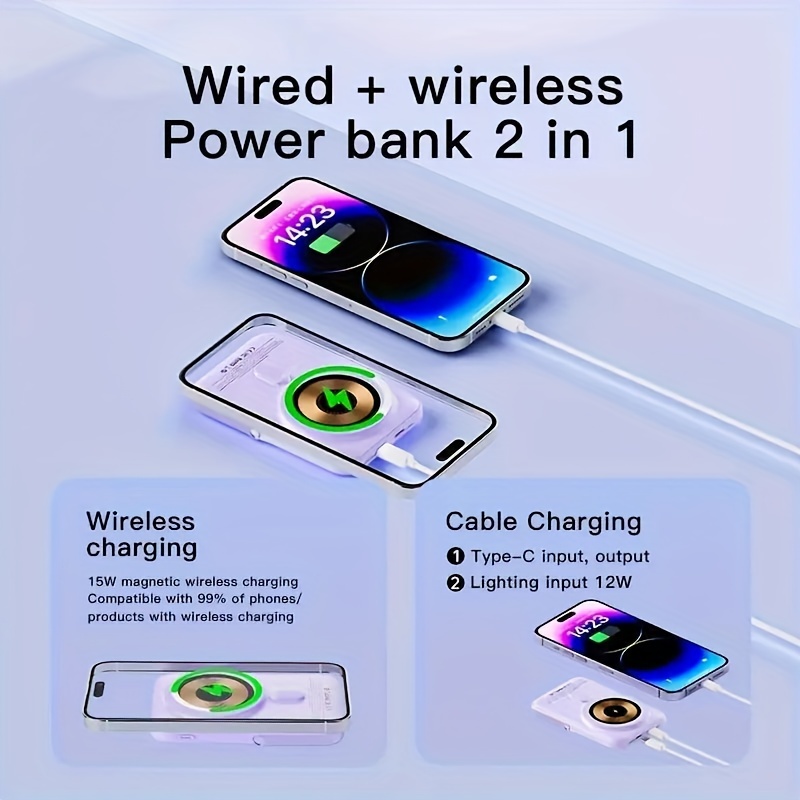 Magnetic Wireless Power Bank 10000mah Wireless Portable - Temu