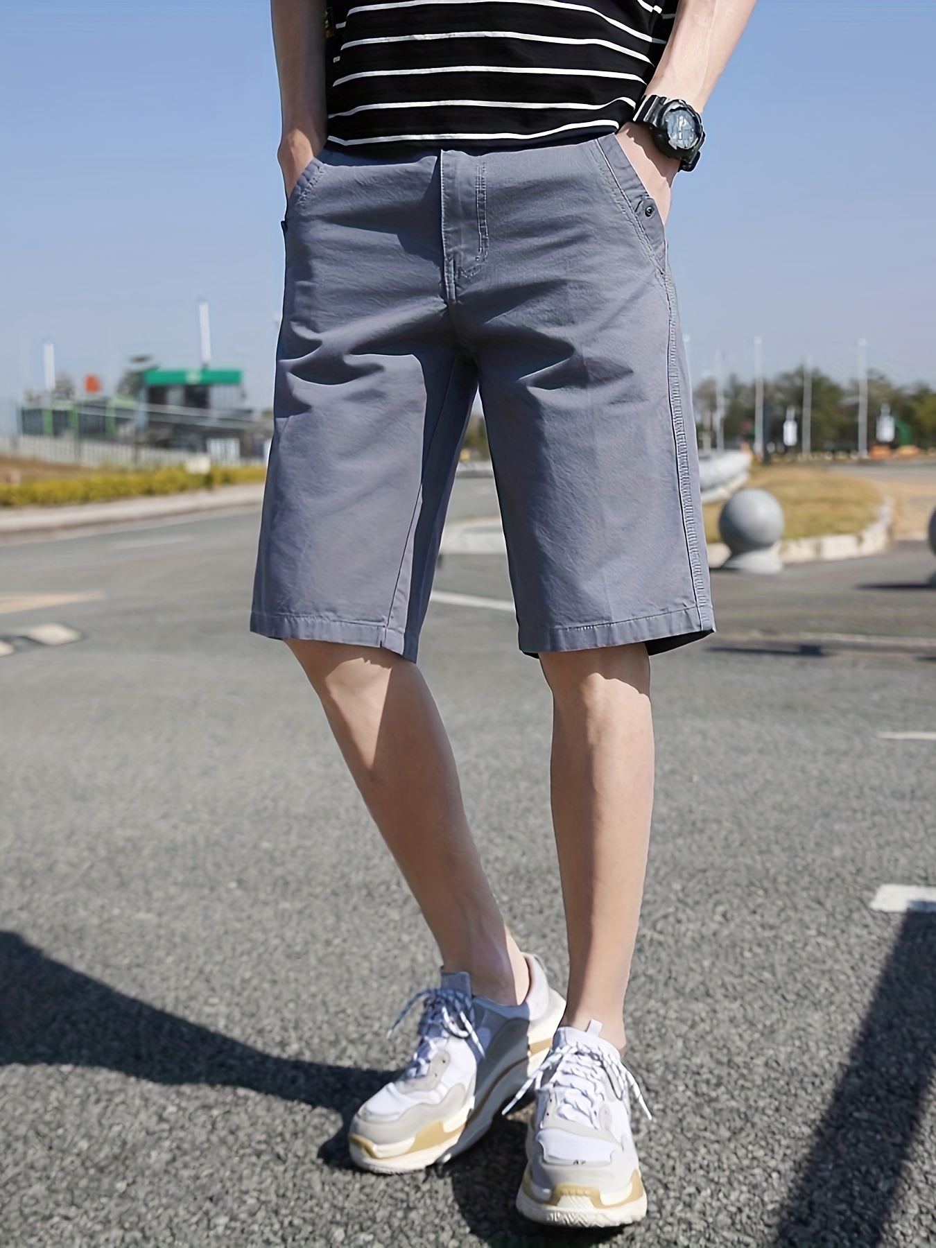 Solid Cotton Breathable Men's Solid Cargo Short Pants Loose - Temu