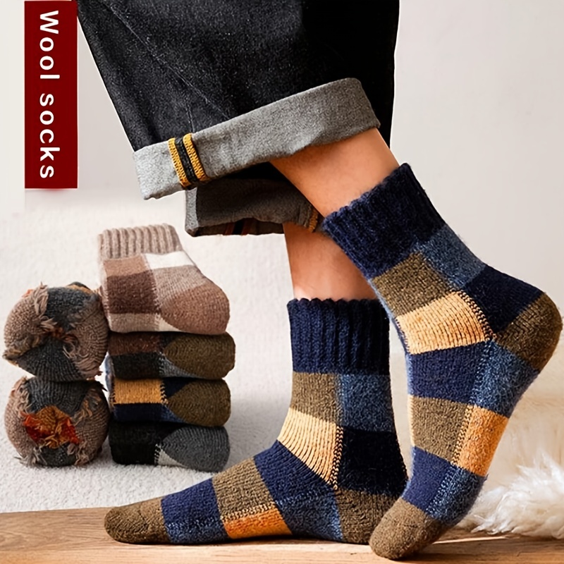 THMO - Mens Vintage Crew Thick Thermal Chunky Wool Blend Socks