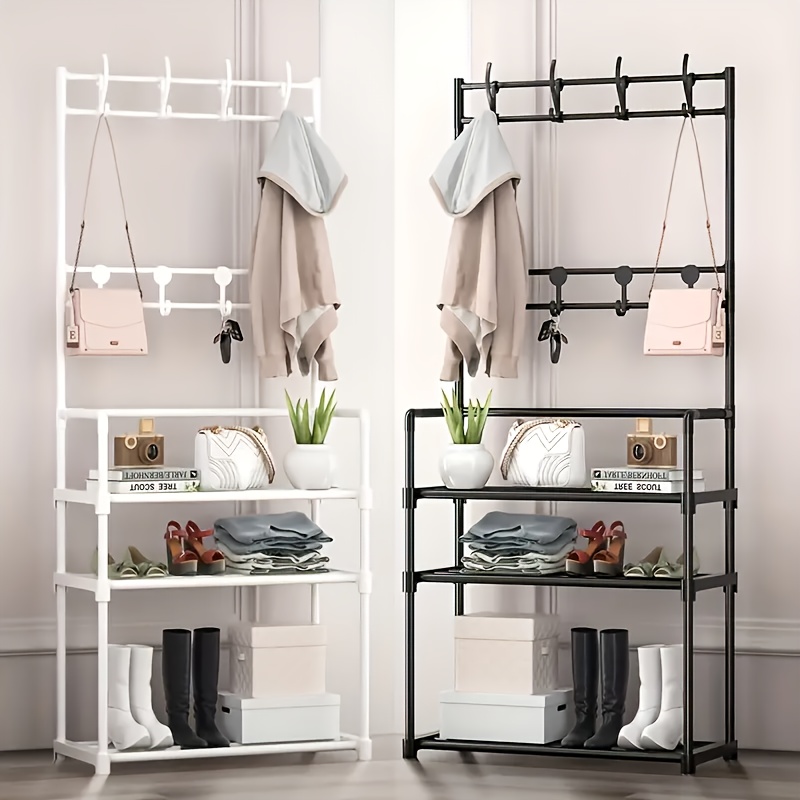 Multi-layer Freestanding Shoe And Hat Rack - Sturdy Metal Tube Structure  For Living Room, Entryway, Bathroom, And More - Organize Clothes, Coats,  And Hats With Ease - Temu
