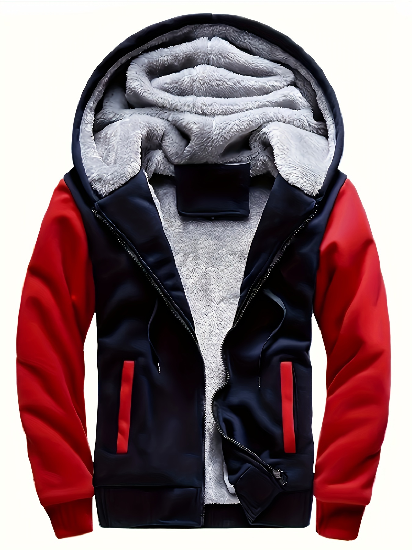 mens solid zip up plush fleece hooded jacket mens warm outwear for autumn and winter