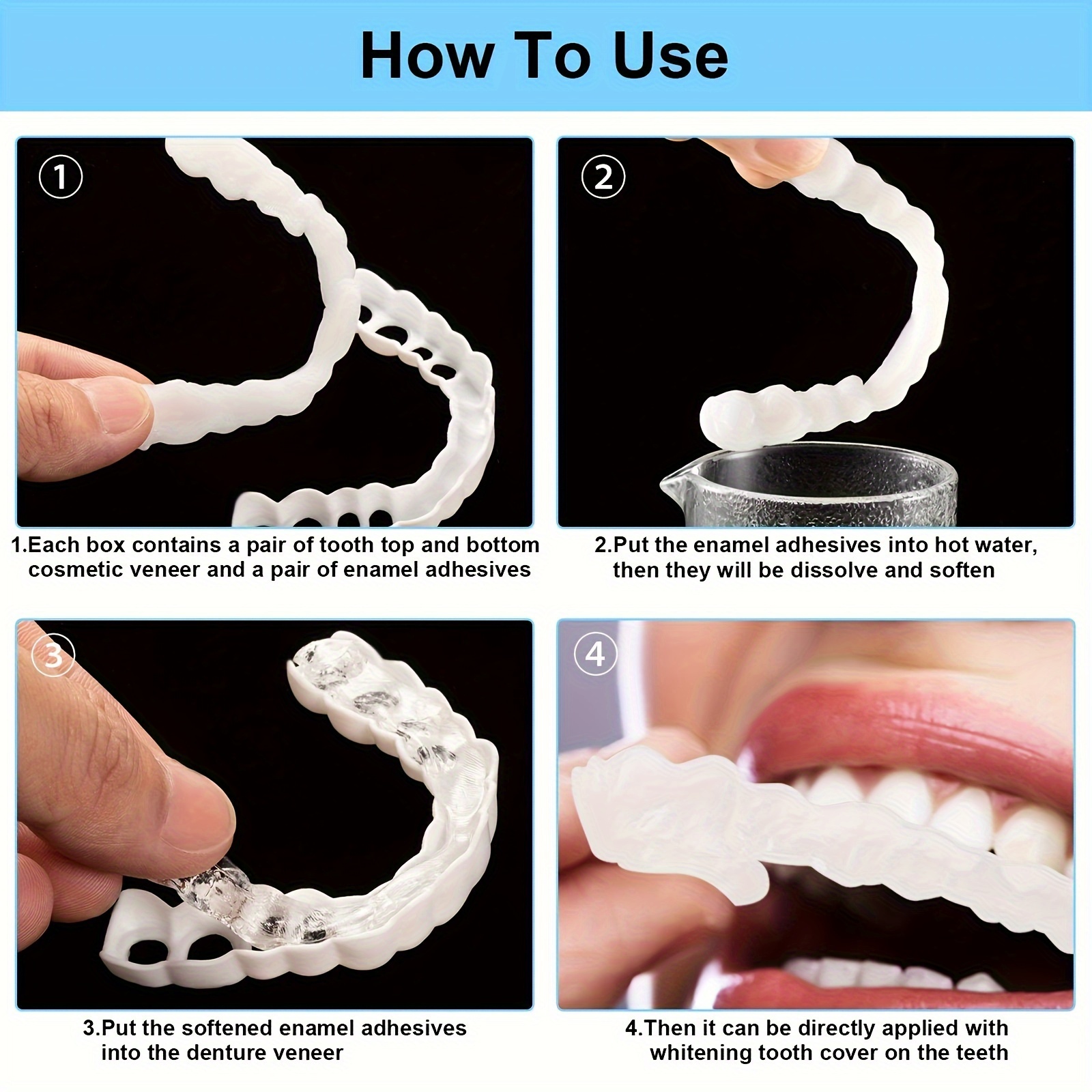 1 2 box veneers teeth braces top and bottom artificial teeth braces cosmetic tooth kit cosmetic veneers dentures for men and women details 1
