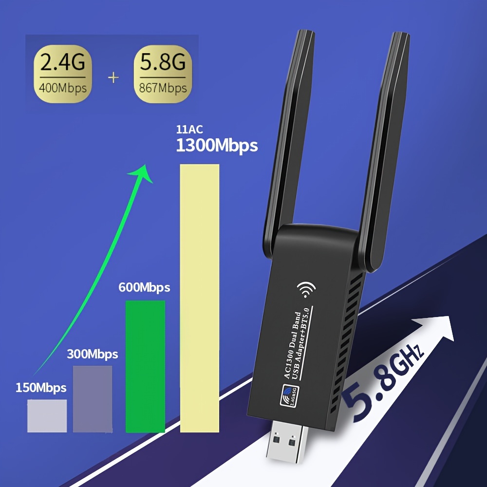 1300mbps Usb 3.0 Wifi Bt 5.0 Adapter 2in1 Dongle Dual Band - Temu