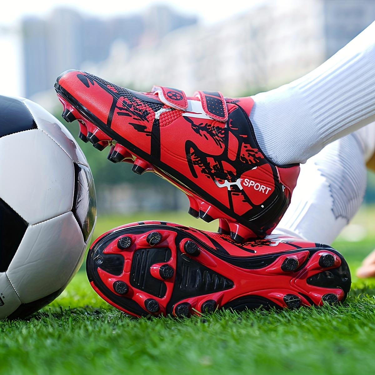  Tmay Botines de fútbol para niños, botas de fútbol  antideslizantes de cuero resistentes al desgaste para niños, tacos  atléticos para exteriores e interiores, competición, entrenamiento,  deportes juveniles, zapatos de fútbol para