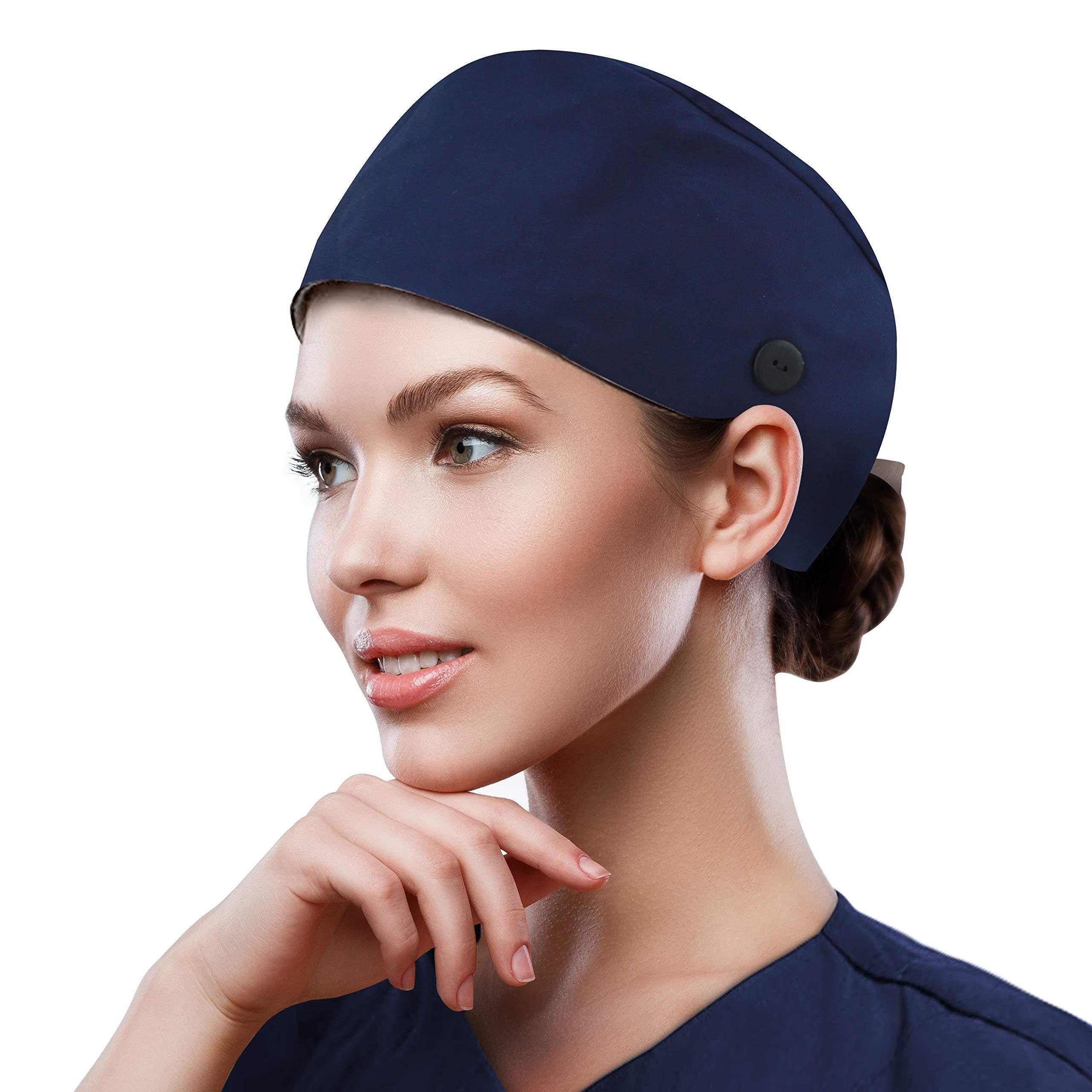 Trendy Print Work Hats Breathable Surgical Nurse with Button Elastic Adjustable Working with Button Sweatband for Women & Men,Temu