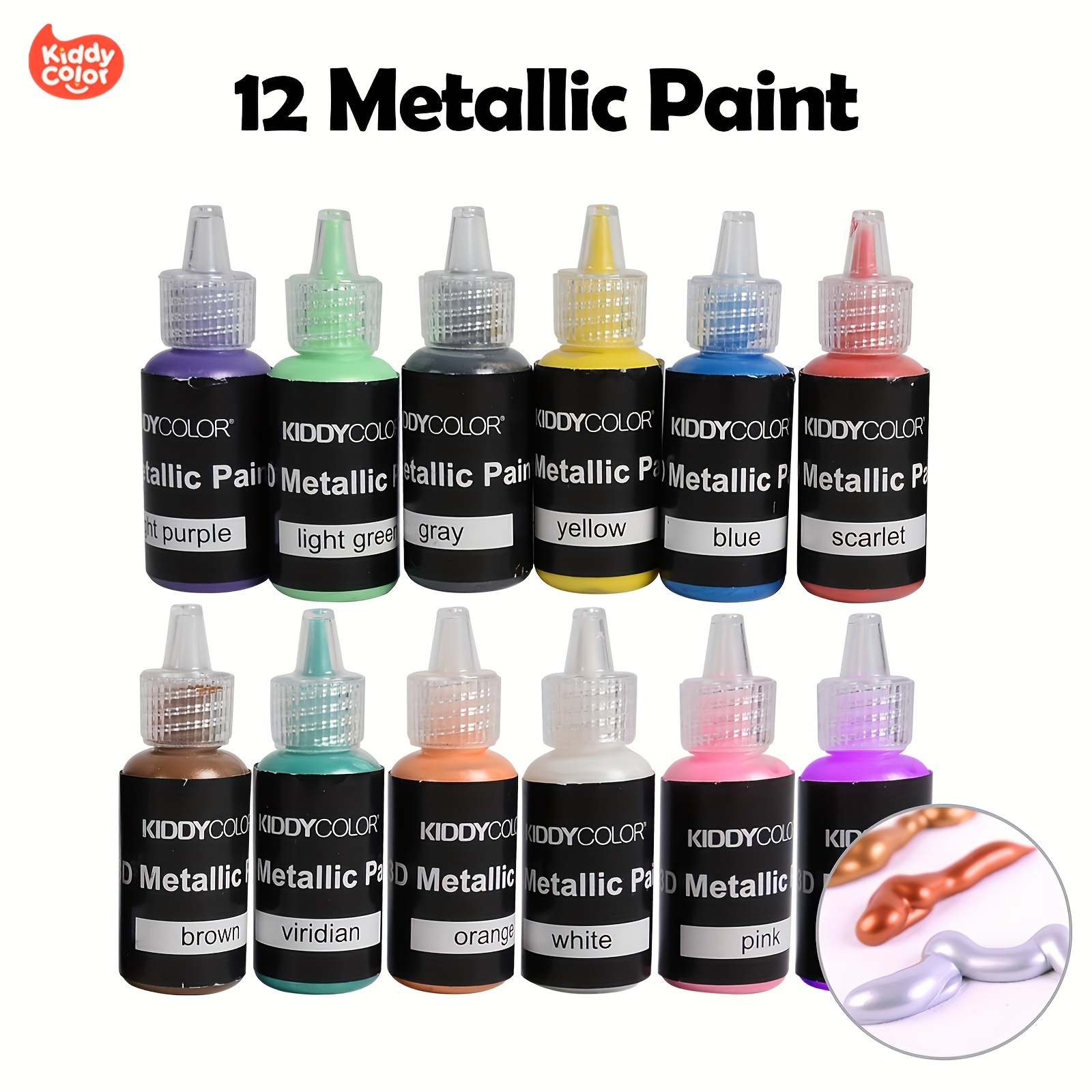 KIDDYCOLOR 3D Permanent Fabric Paint, 40 Colors 1oz Fine-Tip Bottles with 3 Brushes and Stencils, Textile Paint with Fluorescent, Glow in The Dark, GL