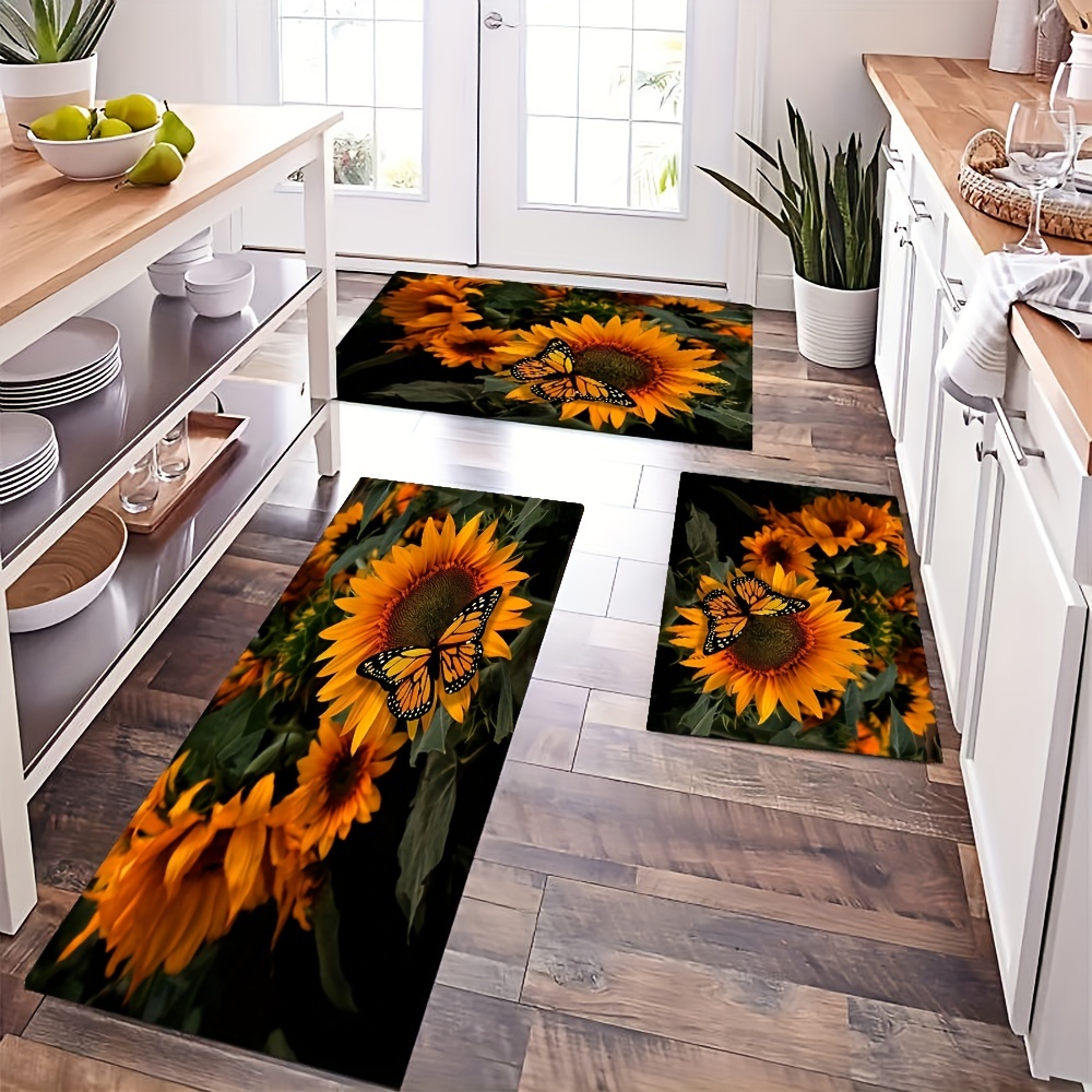 1pc Sunflower Print Anti-slip Kitchen Rug